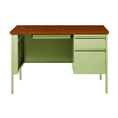Alera® Single Pedestal Steel Desk, 45" x 24" x 29.5", Cherry/Putty