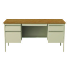 Alera® Double Pedestal Steel Desk, 60" x 30" x 29.5", Cherry/Putty, Putty Legs