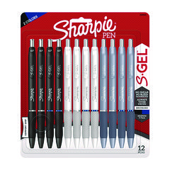 S-Gel Gel Pen, Retractable, Medium 0.7 mm, Black; Blue Ink, Black; Gray; White Barrels, 12/Pack
