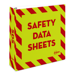 Avery® Heavy-Duty Preprinted Safety Data Sheet Binder, 3 Rings, 3" Capacity, 11 x 8.5, Yellow/Red