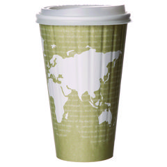 Eco-Products® World Art Renewable and Compostable Insulated Hot Cups, PLA, 16 oz, 40/Packs, 15 Packs/Carton
