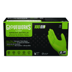 GloveWorks® by AMMEX® Heavy-Duty Industrial Nitrile Gloves, Powder-Free, 8 mil, Medium, Green, 100 Gloves/Box, 10 Boxes/Carton