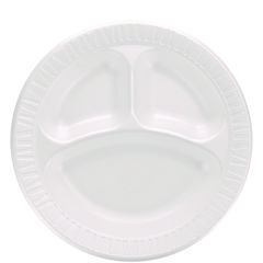 Dart® Quiet Classic Laminated Foam Dinnerware, 3-Compartment Plate, 10" dia, White, 500/Carton