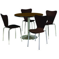 KFI Studios Pedestal Table with Four Espresso Jive Series Chairs, Round, 36" Dia x 29h, Walnut, Ships in 4-6 Business Days