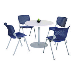 Pedestal Table with Four Navy Kool Series Chairs, Round, 36" Dia x 29h, Designer White