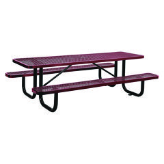Expanded Steel Picnic Table, Rectangular, 96 x 62 x 29.5, Red Top, Red Base/Legs