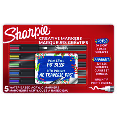 Creative Markers, Fine Brush Tip, Assorted Colors, 5/Pack