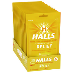 HALLS Triple Action Cough Drops, Honey-Lemon, 30/Bag, 12 Bags/Box