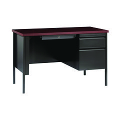 Alera® Single Pedestal Steel Desk, 45" x 24" x 29.5", Mahogany/Charcoal, Charcoal Legs