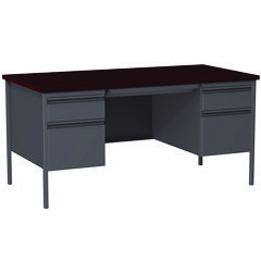 Alera® Double Pedestal Steel Desk, 60" x 30" x 29.5", Mahogany/Charcoal, Charcoal Legs