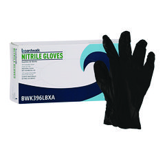 Boardwalk® Disposable General-Purpose Powder-Free Nitrile Gloves, Large, Black, 4.4 mil, 100/Box
