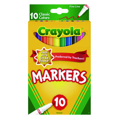 Non-Washable Marker, Fine Bullet Tip, Assorted Classic Colors, 10/Pack
