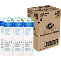 Bleach Germicidal Wipes, 1-Ply, 6.75 x 9, Unscented, White, 50/Box, 6 Boxes/Carton