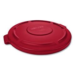 Rubbermaid® Commercial BRUTE Self-Draining Flat Top Lids for 32 gal Round BRUTE Containers, 22.25" Diameter x 3"h, Red, 3/Carton ; Non-Stock Item - Extended Delivery Time