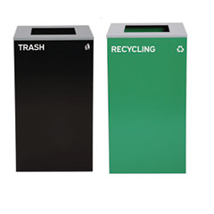 29 Gallon Trash/Recycling Cans, Steel, Green Recycling Can with Square Lid, Black Trash Can with Square Lid ALH4450BLKKIT8