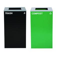 29 Gallon Trash/Recycling Cans, Steel, Green Compost Can with Square Lid, Black Trash Can with Square Lid ALH4450BLKKIT9