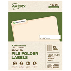 EcoFriendly Permanent File Folder Labels, 0.66 x 3.44, White, 30/Sheet, 50 Sheets/Pack