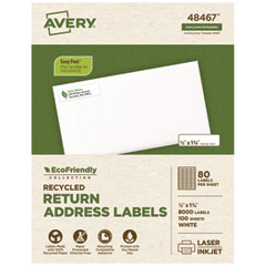 EcoFriendly Mailing Labels, Inkjet/Laser Printers, 0.5 x 1.75, White, 80/Sheet, 100 Sheets/Pack