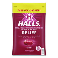 HALLS Relief Cough Drops - Value Size, Cherry, 200/Pack ; Ships in 1-3 business days