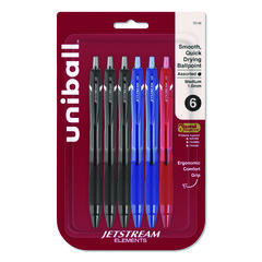 Jetstream Elements Hybrid Gel Pen, Retractable, Medium 1 mm, Assorted Ink and Barrel Colors, 6/Pack UBC70149