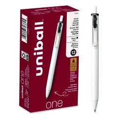 uniONE Gel Pen, Retractable, Medium 0.7 mm, Black Ink, White/Black Barrel, Dozen UBC70362
