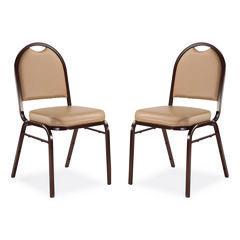 9200 Series Premium Upholstered Stack Chair, Vinyl, Supports 500 lb, 19" Seat Ht, French Beige Seat/Back, Mocha Base, 2/Pack NPS9201M2