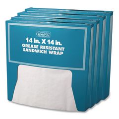 Grease-Resistant Paper Wraps and Liners, 14 x 14, White, 1,000/Box,  4 Boxes/Carton BGC057014