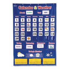 Learning Resources® Calendar and Weather Pocket Chart, 46 Pockets, 14.7 x 32.2, Blue, 136 Cards ; Ships in 1-3 business days