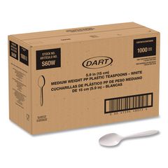 SOLO® Style Setter Medium Weight Polypropylene Cutlery, Teaspoon, Plastic, White, 1,000/Carton