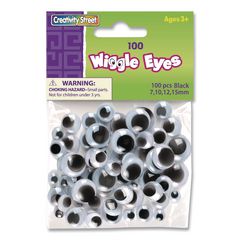 Wiggle Eyes Assortment, 0.27", 0.39", 0.47", 0.59", Black, 100/Pack CKCPAC344602R
