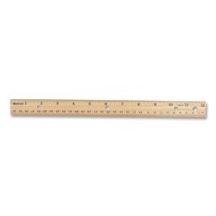 Three-Hole Punched Wood Ruler English and Metric With Metal Edge, 12" Long ACM10702