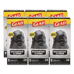 Guaranteed Strong Large Drawstring Trash Bags, Three-Ply, 30 gal, 1.05 mil, 30 x 33, Black, 28 Bags/Box, 6 Boxes/Carton CLO78966