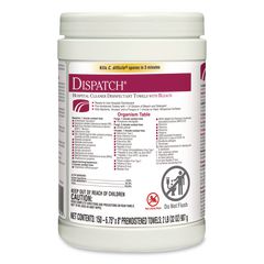 Dispatch Hospital Cleaner Disinfectant Towels with Bleach, 1-Ply, 6.75 x 8, Unscented, White, 150/Canister CLO69150EA