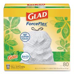 ForceFlex Kitchen Drawstring Trash Bags, 13 gal, Gain Original Scent, 24 x 27.38, White, 80/Box CLO78900BX