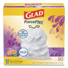 ForceFlex Kitchen Drawstring Trash Bags, 13 gal, Gain Lavender with Febreze Freshness, 24 x 27.38, White, 80/Box CLO78902BX