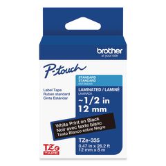 TZe Standard Adhesive Laminated Labeling Tape, 0.47" x 26.2 ft, White on Black BRTTZE335