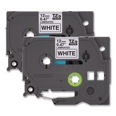 TZe Standard Adhesive Laminated Labeling Tapes, 0.47" x 26.2 ft, Black on White, 2/Pack BRTTZE2312PK