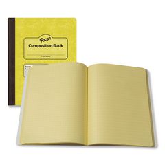 Dual Ruled Composition Book, Left: Quad Rule (4 sq/in), Right: Wide/Legal Rule (3/8"), Yellow Cover, (100) 9.75 x 7.5 Sheets PACMMK37163