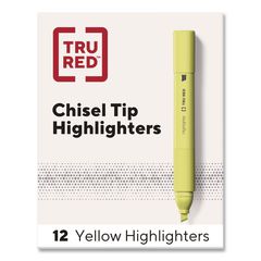 TRU RED™ Tank Highlighters with Grip, Fluorescent Yellow Ink, Chisel Tip, Yellow Barrel, Dozen ;