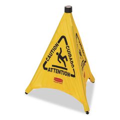 Multilingual Pop-Up Safety Cone, 3-Sided, Fabric, 21 x 21 x 20, Yellow RCP9S00YEL