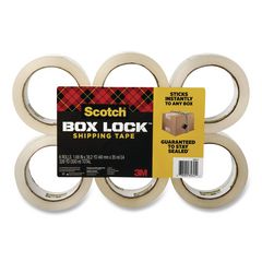 Scotch® BOX LOCK Shipping Tape, 3" Core, 1.88" x 38.2 yds, Clear, 6/Pack ;