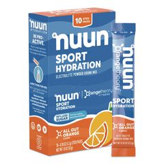 nuun® Sport Hydration Electrolyte Powder Drink Mix, All Out Orange, 0.18 oz Stick, 10/Box