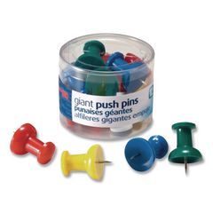 Giant Push Pins, Assorted Colors, Plastic, 1.5" Pin, 12/Pack OIC1266155