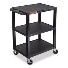 Luxor TUFFY Three-Shelf Multipurpose Utility Cart, Plastic, 300 lb Capacity, 26.5" x 18.5" x 34", Black ; Ships in 1-3 business days