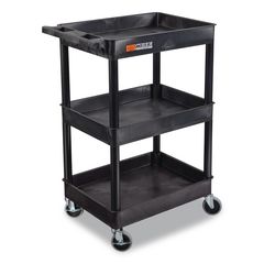Luxor ENDURA Three-Shelf Utility Cart, Plastic, 300 lb Capacity, 26.5" x 18.5" x 39.25", Black ; Ships in 1-3 business days