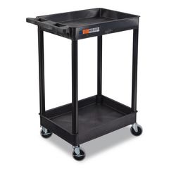 Luxor ENDURA Two-Shelf Utility Cart, Plastic, 300 lb Capacity, 26.5" x 18.5" x 37.5", Black ; Ships in 1-3 business days