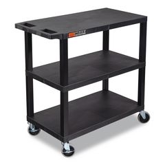Luxor TUFFY XL Three-Shelf Multipurpose Utility Cart, Plastic, 300 lb Capacity, 35.25" x 18" x 34.5", Black ; Ships in 1-3 business days