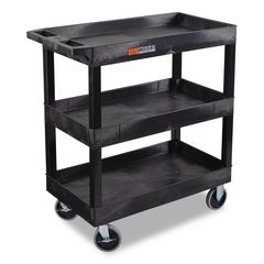 Luxor TUFFY XL Three-Shelf Heavy-Duty Multipurpose Utility Cart, Plastic, 375 lb Capacity, 35.25" x 18" x 37.25", Black ; Ships in 1-3 business days