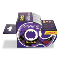 Gift Wrap Tape with Dispenser, 1" Core, 0.75" x 300", Transparent, 3/Pack MMM7000048114