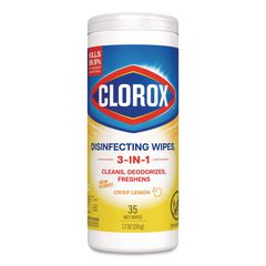 Disinfecting Wipes, Bleach Free Cleaning Wipes, 1-Ply, 7 x 8, Crisp Lemon, White, 35/Canister CLO01594EA